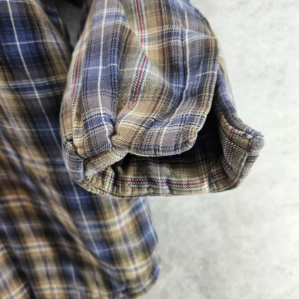 Levi's Mens Flannel Shacket‎ Plaid Quilted Lined Button Up Medium Blue Tan - Picture 4 of 9